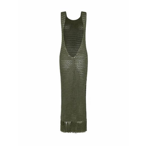 NEW S-MODE women's high neck with fringe dress in olive - Picture 2 of 2